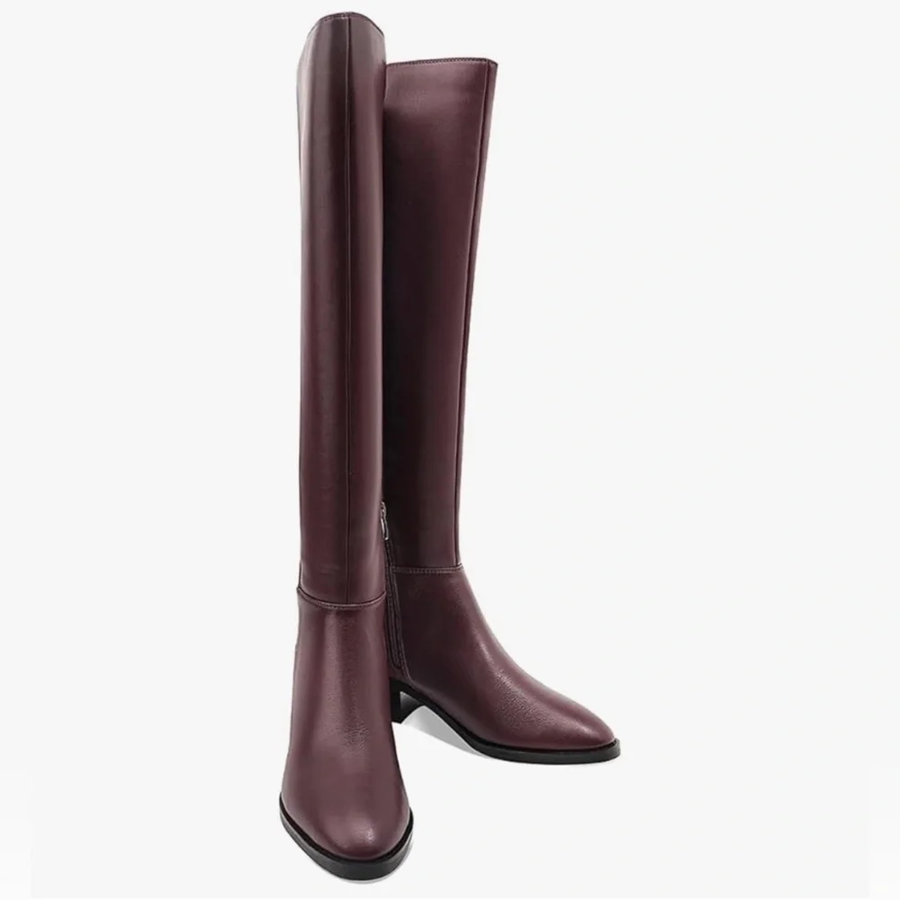 Motimoden Over the Knee High Chunky Heel Round Toe Low Boots with Stretchy Panel